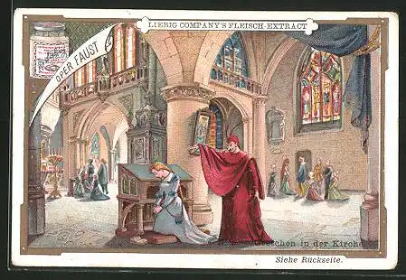 Sammelbild Liebig, Fleisch-Extrakt und Pepton, Oper Faust, Nr. 5, Gretchen mit Mephistopheles in der Kirche