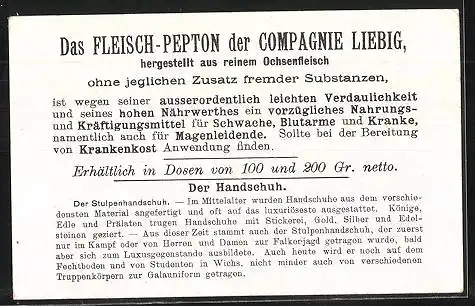 Sammelbild Liebig, Fleisch-Extrakt und Pepton, Der Handschuh, der Stulpenhandschuh, zwei Edelmänner