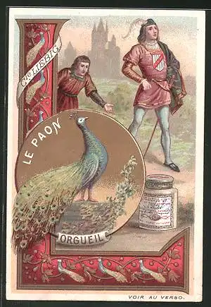 Sammelbild Liebig, Fleisch-Extrakt und Pepton, Orgueil, Le Paon, Mann mit Wappen