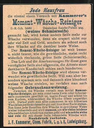 Sammelbild Kammerers Moment-Wäsche-Reiniger, Ludwigsburg, Wanderer mit Sack auf der Schulter