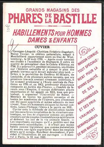 Sammelbild Phares de la Bastille, Voir au Verso la Biographie, Cuvier
