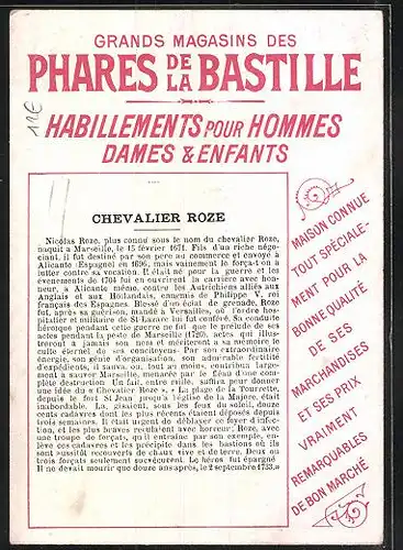 Sammelbild Phares de la Bastille, Voir au Verso la Biographie, Chevalier Nicolas Roze