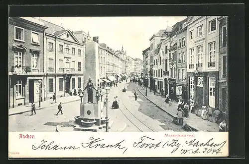 AK Aachen, Alexanderstrasse mit Geschäften und Hotmannspief