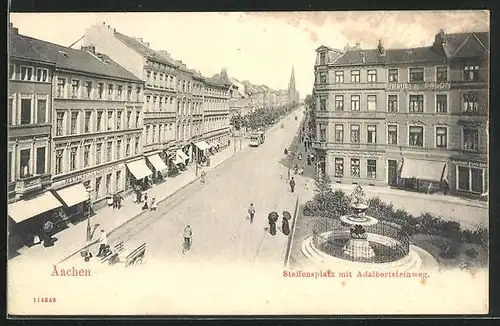 AK Aachen, Steffensplatz mit Adalbertsteinweg, Strassenbahn