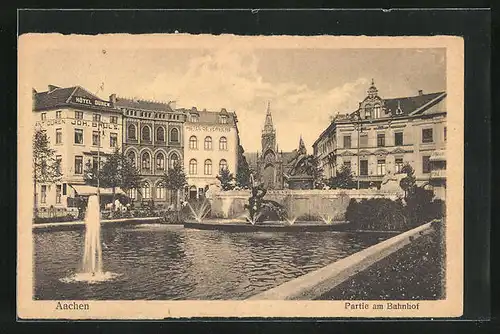 AK Aachen, Partie am Bahnhof, Bahnhofsplatz, Hotel Düren, Hotel De Verviers