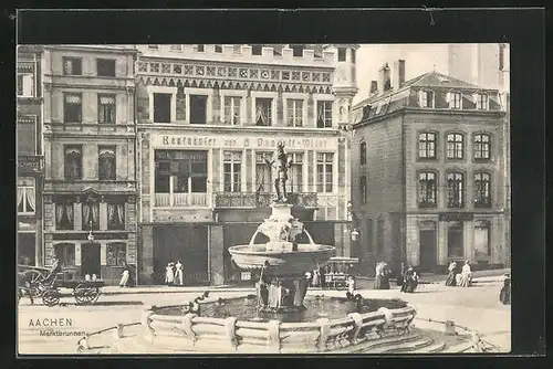 AK Aachen, Kutsche fährt am Marktbrunnen vorbei