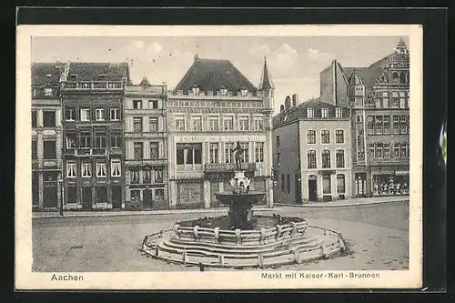 AK Aachen, Markt mit Kaiser-Karl-Brunnen