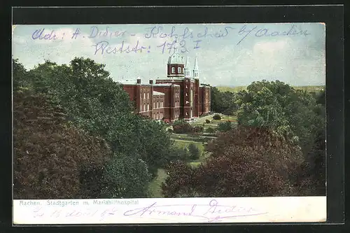 AK Aachen, Stadtgarten mit Mariahilfhospital