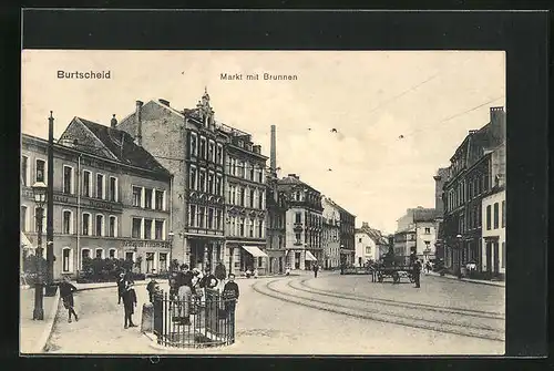 AK Burtscheid, Strasse am Markt mit Brunnen