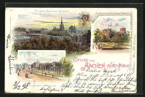 Sonnenschein-Lithographie Aachen, Elisenbrunnen, Rosenbad, Frankenburg