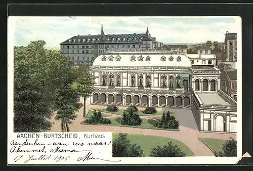 Lithographie Aachen-Burtscheid, am Kurhaus