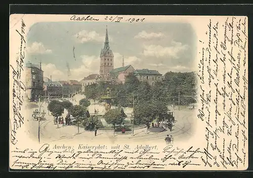 AK Aachen, Kaiserplatz mit St. Adalbert