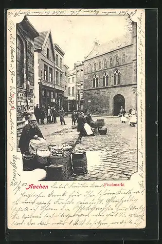 AK Aachen, Szene auf dem Fischmarkt