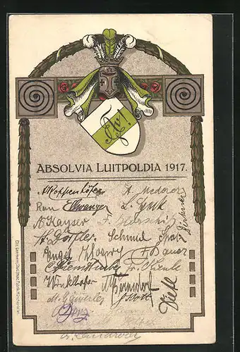 Lithographie Absolvia Luitpoldia 1917, Studentenwappen