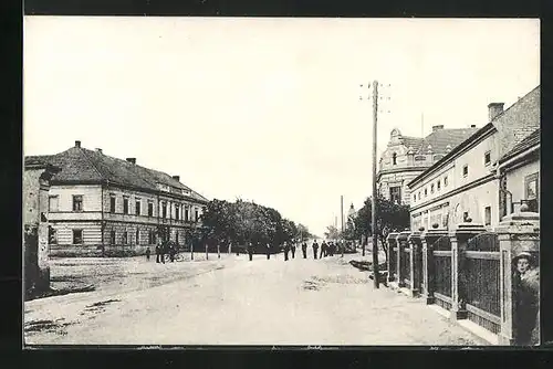 AK Drusniky, Strassenpartie mit Fussgängern