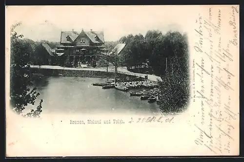 AK Bremen, Meierei und Teich mit Booten