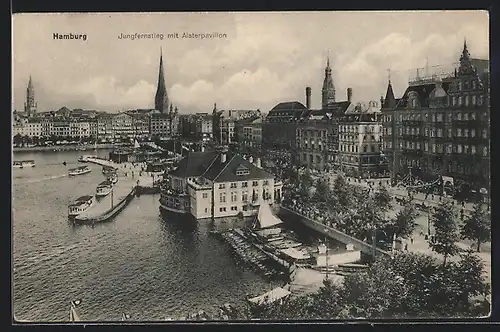 AK Hamburg-Neustadt, Jungfernstieg und Alsterpavillion aus der Vogelschau