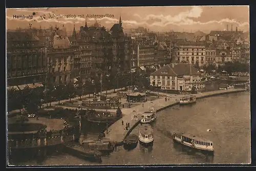AK Hamburg-Neustadt, Jungfernstieg mit Alsterpavillion aus der Vogelschau
