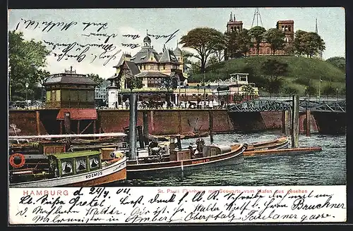 AK Hamburg-St.Pauli, St. Pauli Fährhaus mit Seewarte, Segelboot Kosmos, Dampfschiff Baschy & Cz