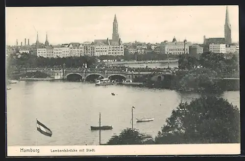 AK Hamburg-Neustadt, Lombardsbrücke mit Stadt aus der Vogelschau