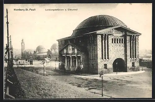 AK Hamburg-St. Pauli, Landungsbrücke und Elbtunnel