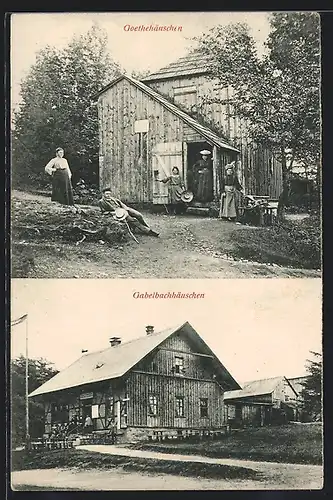 AK Ilmenau, Gasthaus Gabelbachhäuschen, Goethehäuschen