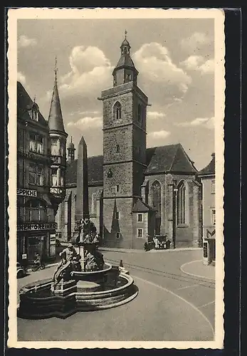 AK Erfurt, Monumentalbrunnen mit Kirche