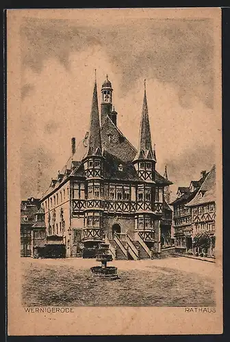 AK Wernigerode, Rathaus mit Springbrunnen