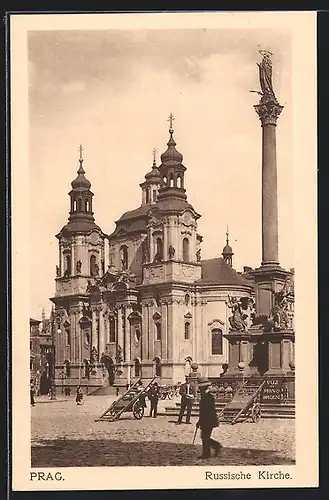 AK Prag / Praha, Russische Kirche mit Denkmal