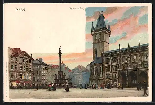 Lithographie Prag / Praha, Altstädter Ring