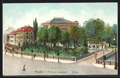 Lithographie Prag / Praha, Tylovo námestí, Zofín