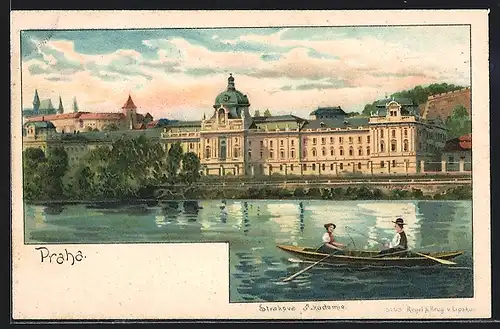 Lithographie Prag / Praha, Strakova Akademie, Vorderansicht