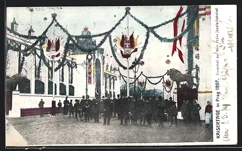 AK Prag / Praha, Kaisertage 1907, Ehrenhof vor dem Franz Josefs-Bahnhof