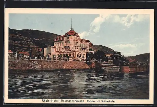 AK Assmannshausen, Flusspartie mit Rhein-Hotel