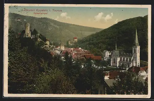 AK Eppstein i. Taunus, Ortsansicht mit Kaisertempel und Kirche