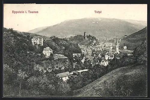 AK Eppstein i. Taunus, Totalansicht mit Wohnhäusern und Burg