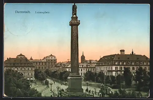 AK Darmstadt, Luisenplatz mit Denkmal aus der Vogelschau