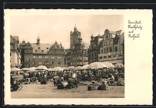 AK Darmstadt, Marktplatz mit Rathaus