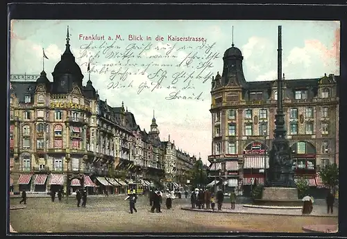 AK Frankfurt a. M., Blick in die Kaiserstrasse mit Denkmal