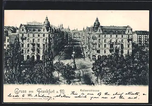 AK Frankfurt a. M., Kaiserstrasse mit Tapetenhaus Jost und Standuhr