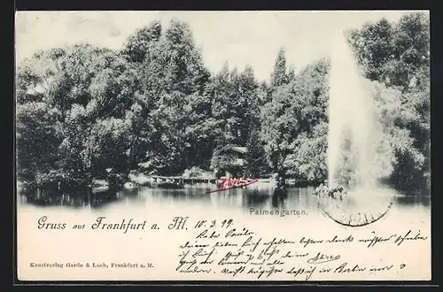 AK Frankfurt-Westend, Palmengarten, Teich mit Springbrunnen