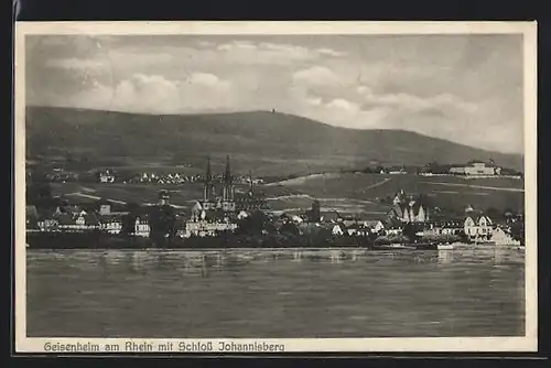 AK Geisenheim am Rhein, Flusspartie Schloss Johannisberg