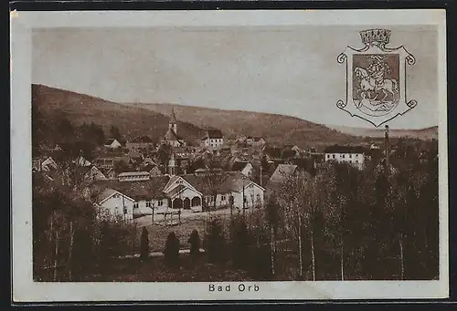 AK Bad Orb, Ortsansicht aus der Vogelschau, Wappen