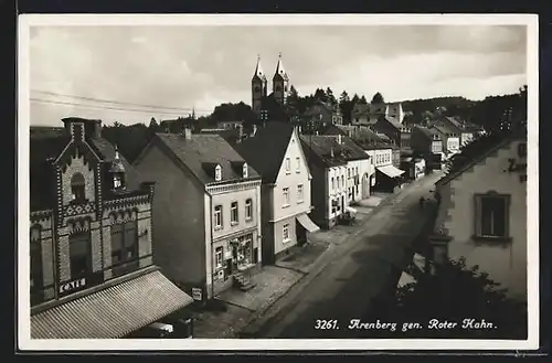 AK Arenberg, Hauptstrasse mit Roter Hahn und Kirche