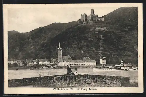 AK Wellmich a. Rh., Ortsansicht mit Burg Maus