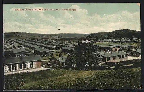 AK Münsingen, Truppenübungsplatz, Barackenlager aus der Vogelschau