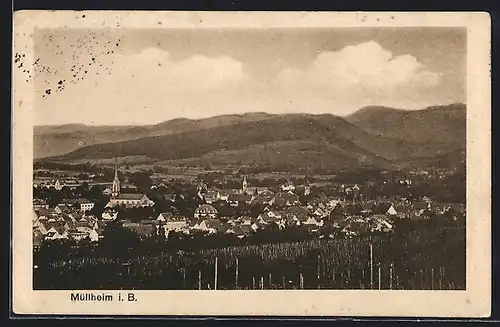 AK Müllheim i. B., Ortsansicht mit Blick in die Berge