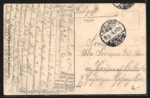 AK Müllheim i. B., Ortsansicht mit Blick in die Berge