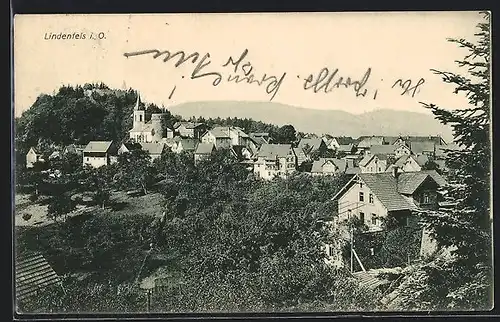 AK Lindenfels i. O., Teilansicht mit Kirche