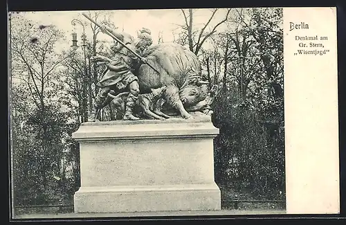 AK Berlin, Denkmal am Gr. Stern, Wisentjagd